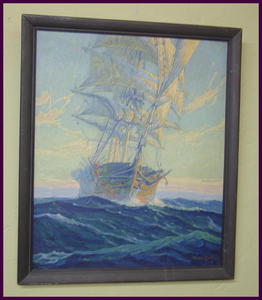 Serigraph Sailing Ship by Joe Duncan Gleason. 1881-1959